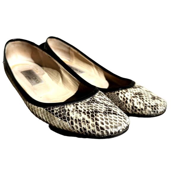 Jimmy Choo Snakeskin Ballet Flats Shoes Slip On Round Toe Leather Cream 6.5 - Picture 1 of 7